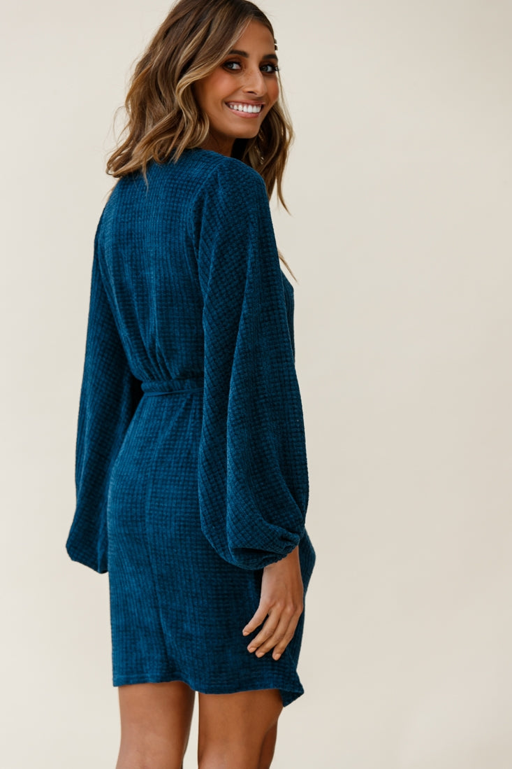 Make Way Balloon Sleeve Wrap Dress Teal-Fable Dress