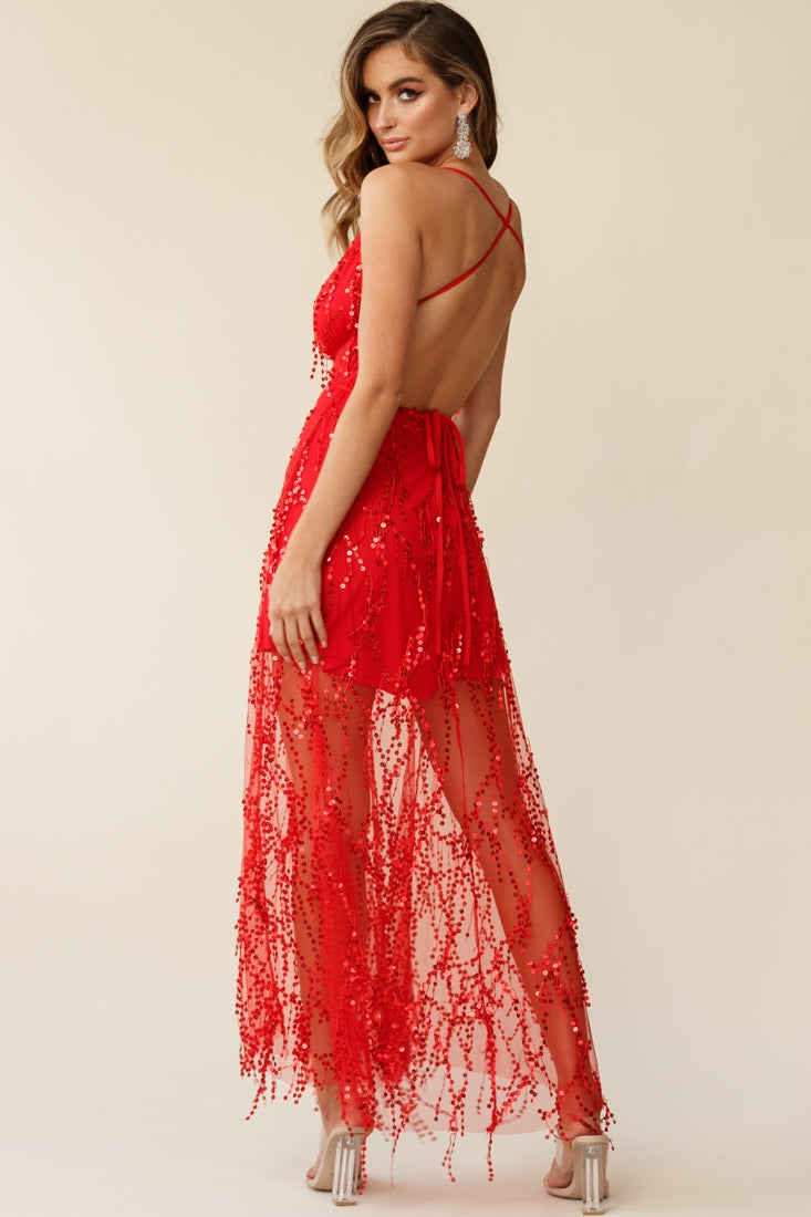 Tiara Sequin Maxi Dress Red-Fable Dress