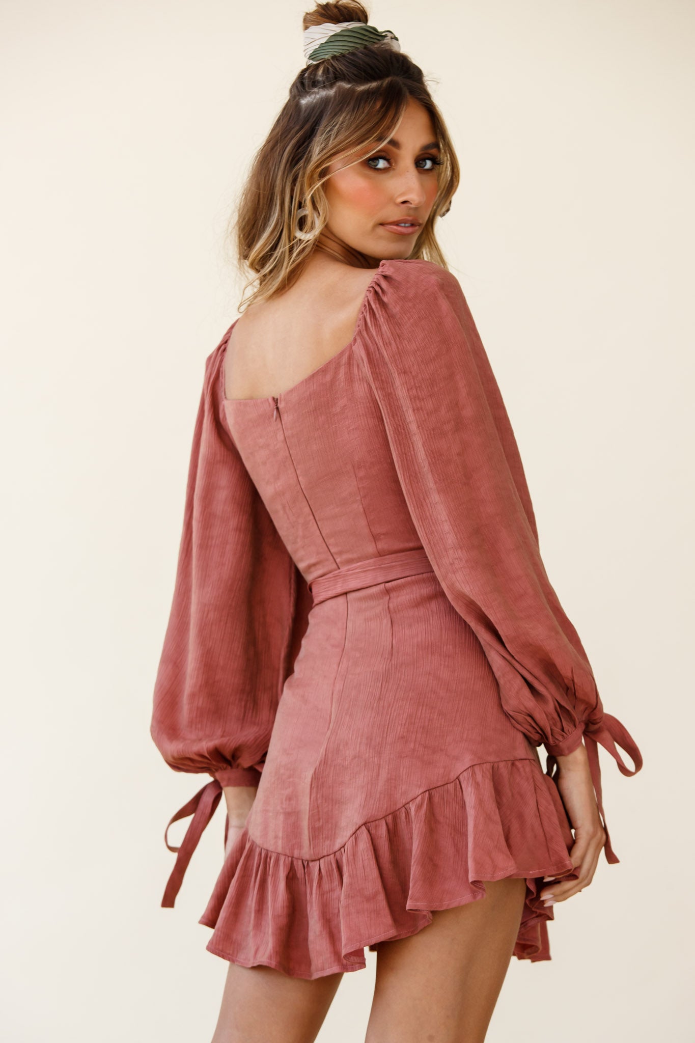 Make Memories Balloon Sleeve Molded Bust Dress Antique Rose-Fable Dress