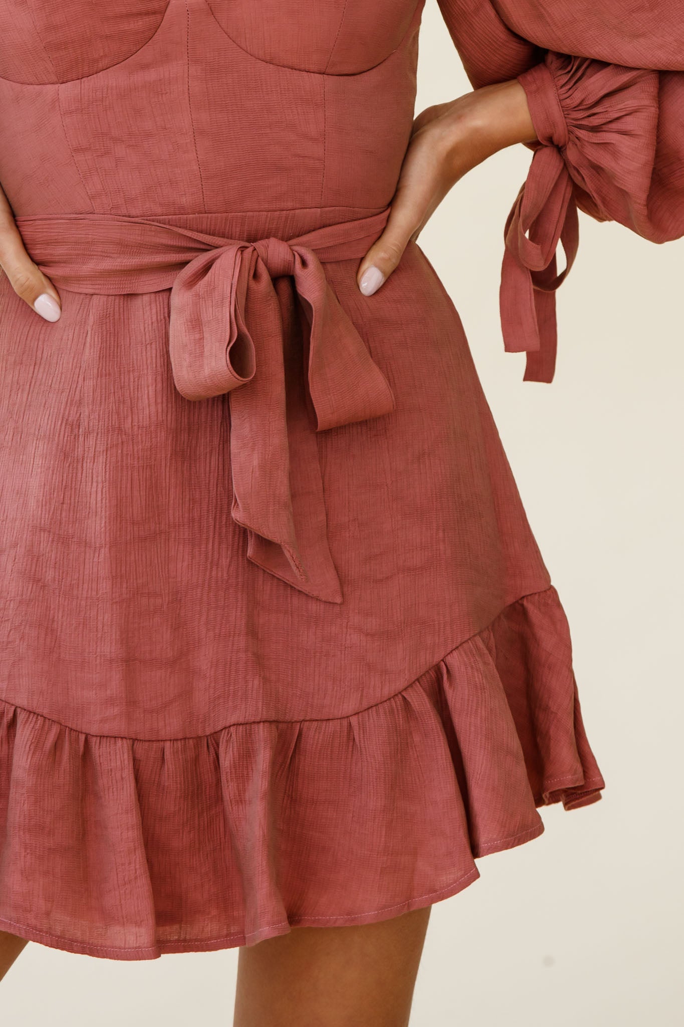 Make Memories Balloon Sleeve Molded Bust Dress Antique Rose-Fable Dress