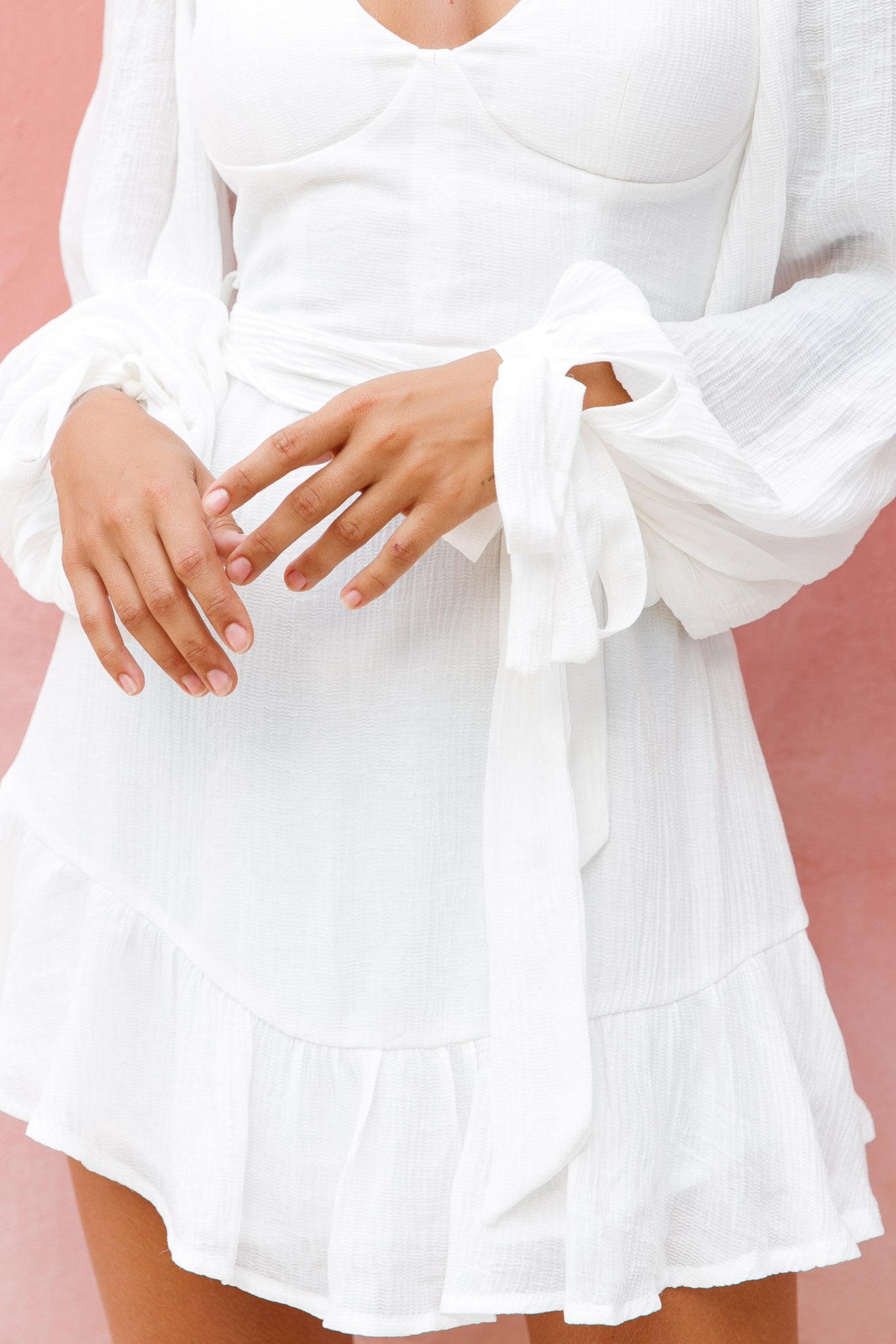 Make Memories Balloon Sleeve Molded Bust Dress White-Fable Dress