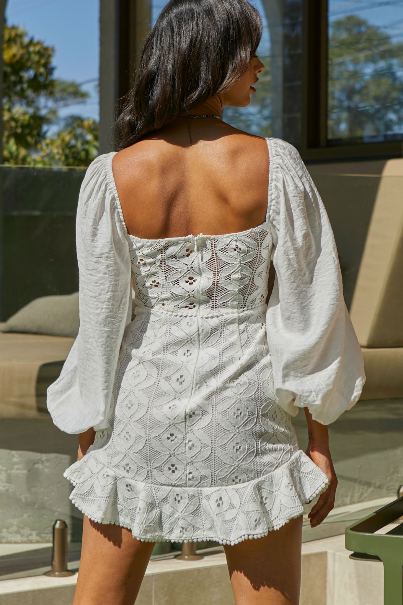 Make Memories Balloon Sleeve Molded Bust Lace Dress White-Fable Dress