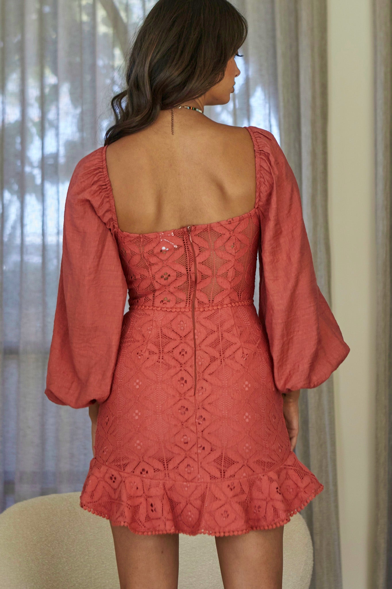 Make Memories Balloon Sleeve Molded Bust Lace Dress Rose-Fable Dress