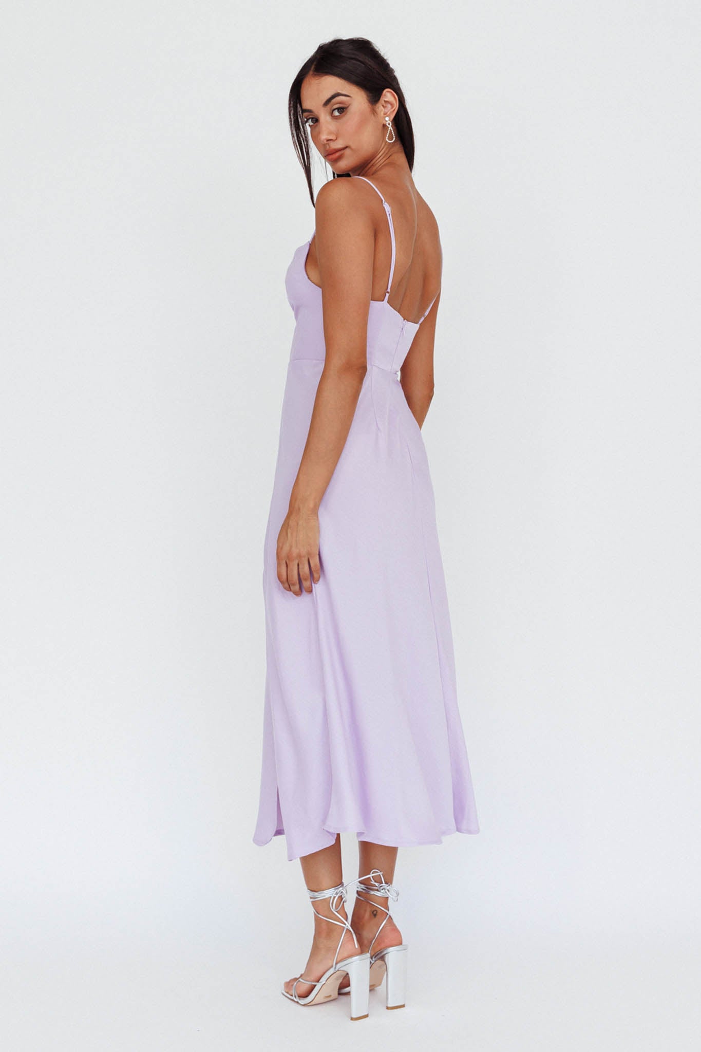 Suki Front Split Midi Dress Lilac-Fable Dress