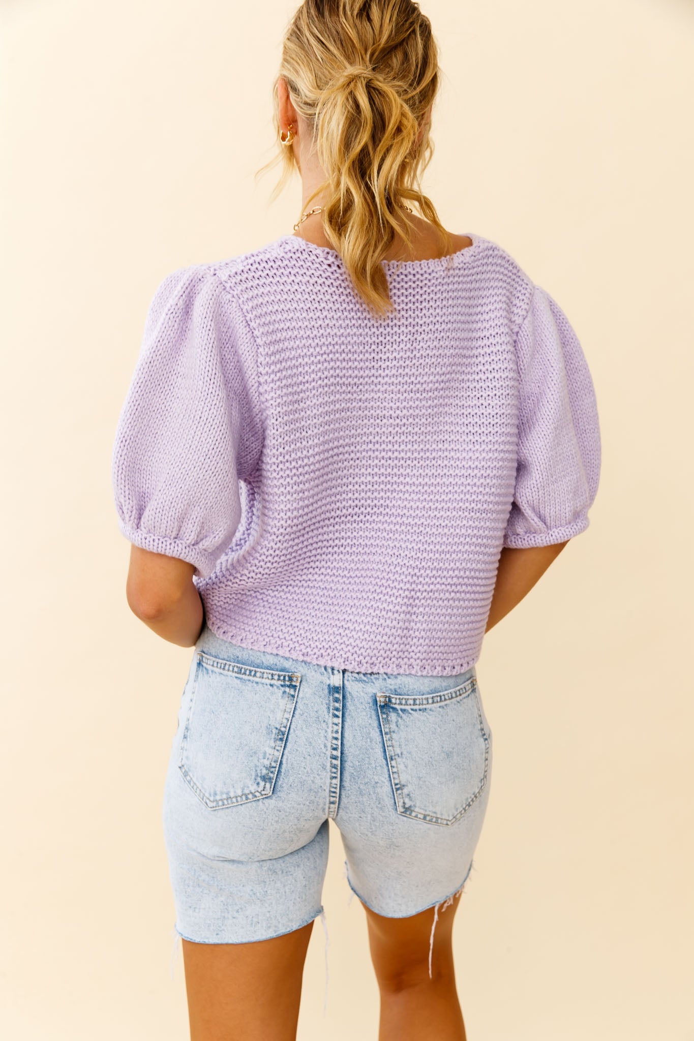 Marla Puff Sleeve Chunky Knit Top Lilac-Fable Dress