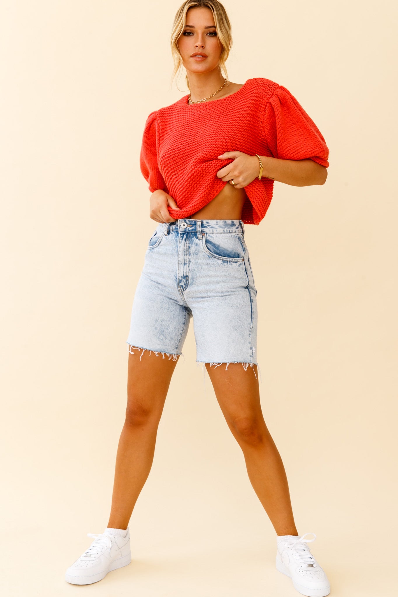 Marla Puff Sleeve Chunky Knit Top Watermelon-Fable Dress