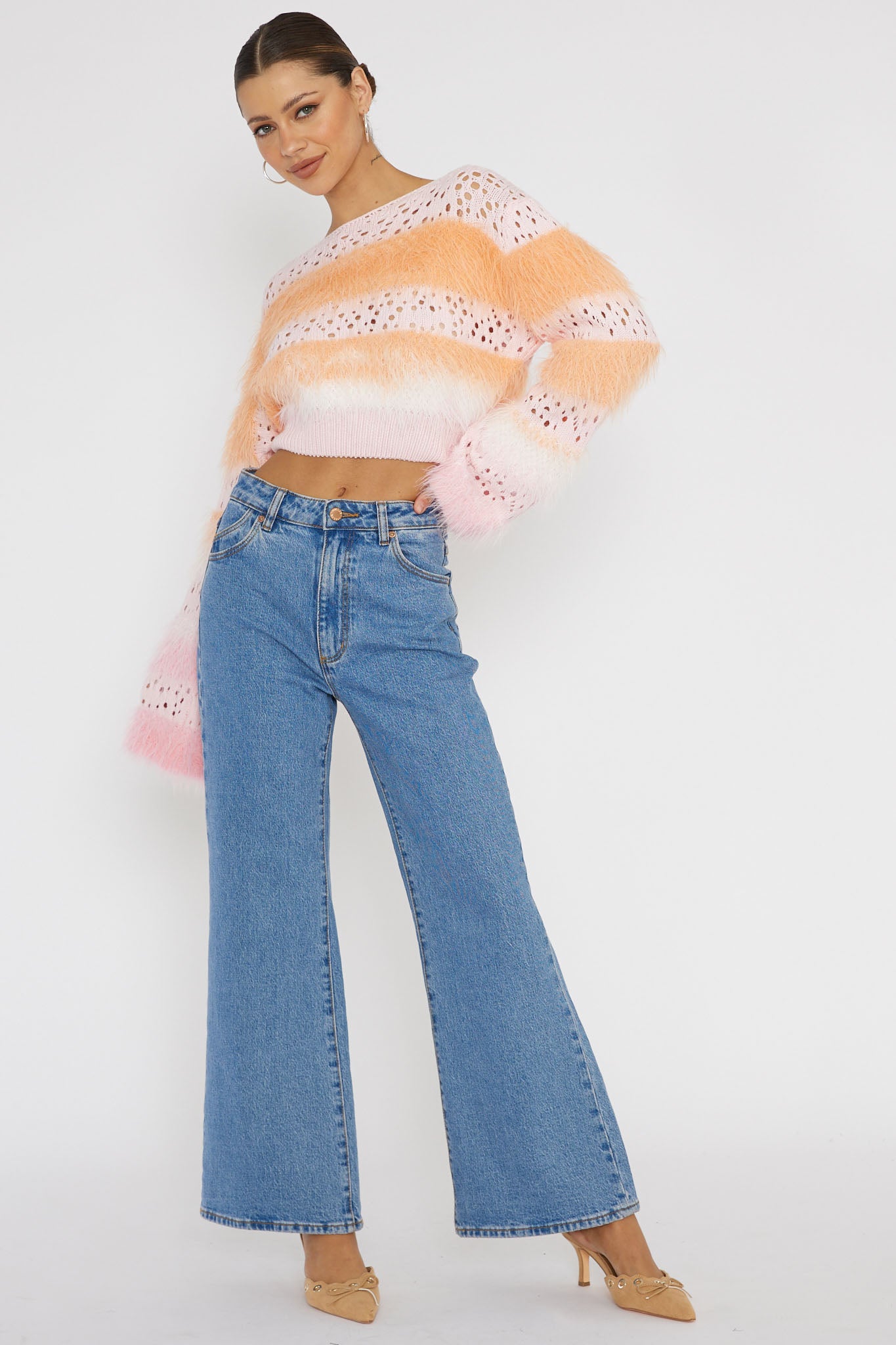 Borealis Fur Trim Knit Sweater Pink-Fable Dress