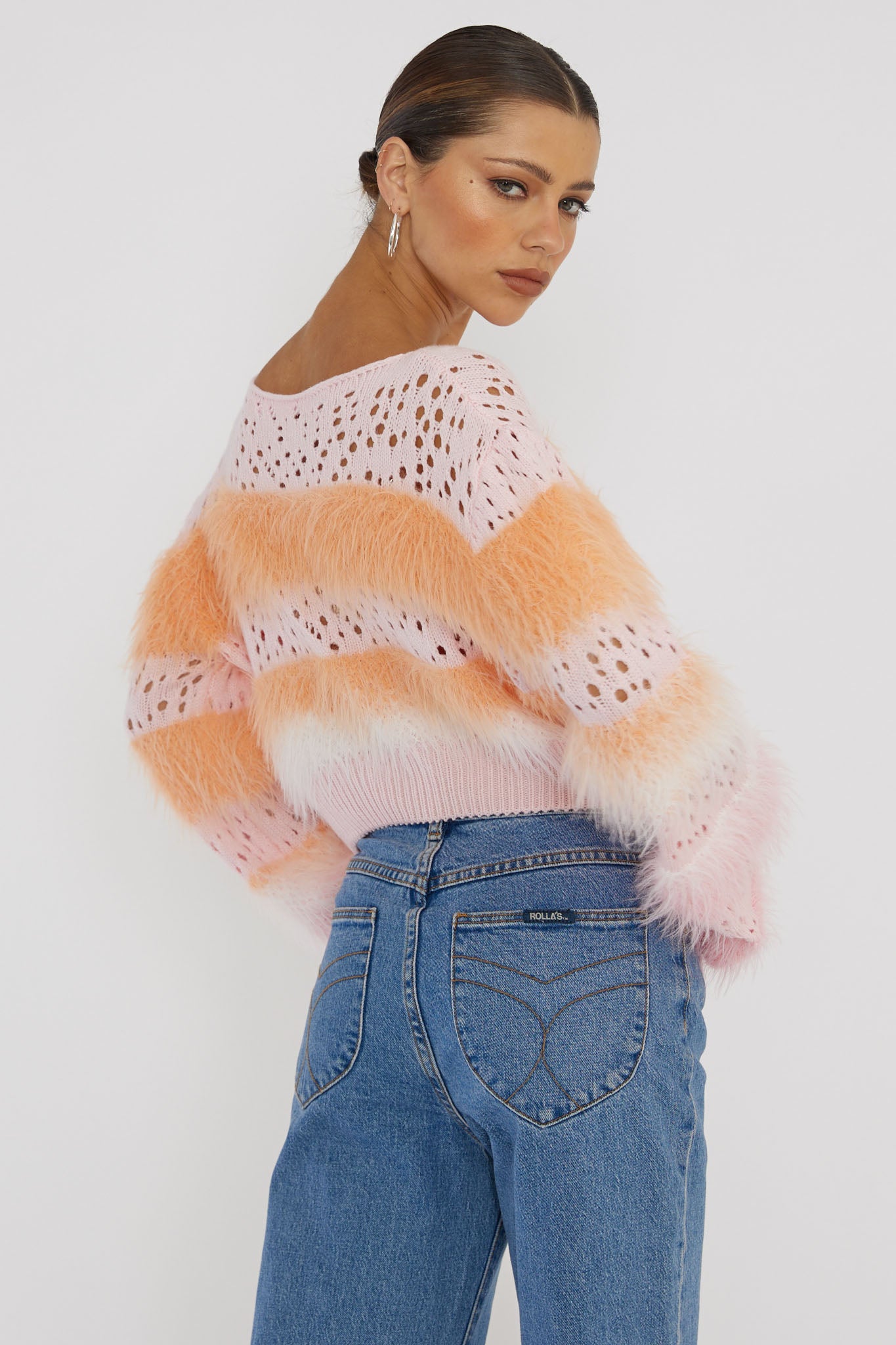 Borealis Fur Trim Knit Sweater Pink-Fable Dress