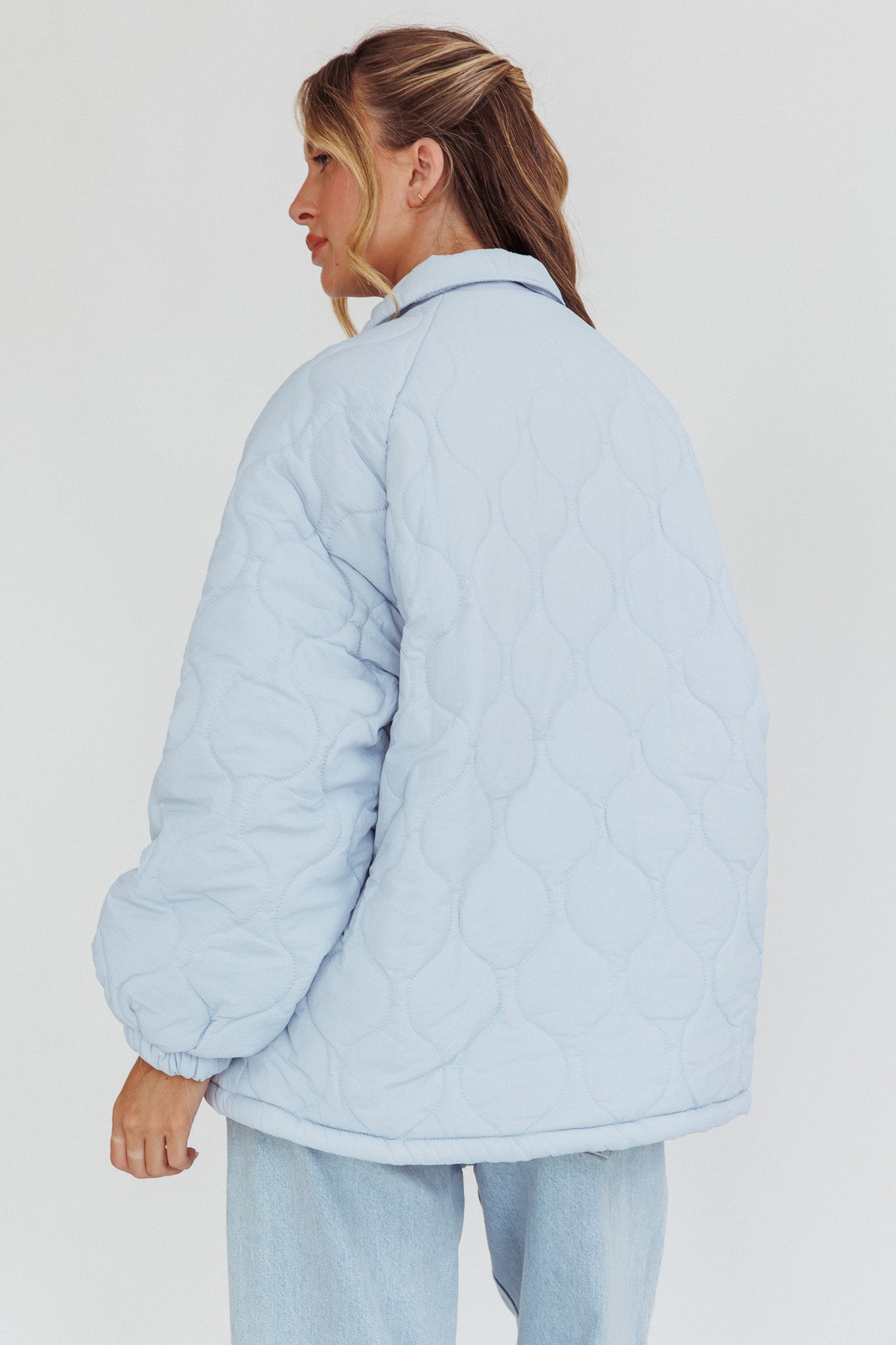 By The Fireplace Quilted Puffer Jacket Baby Blue-Fable Dress