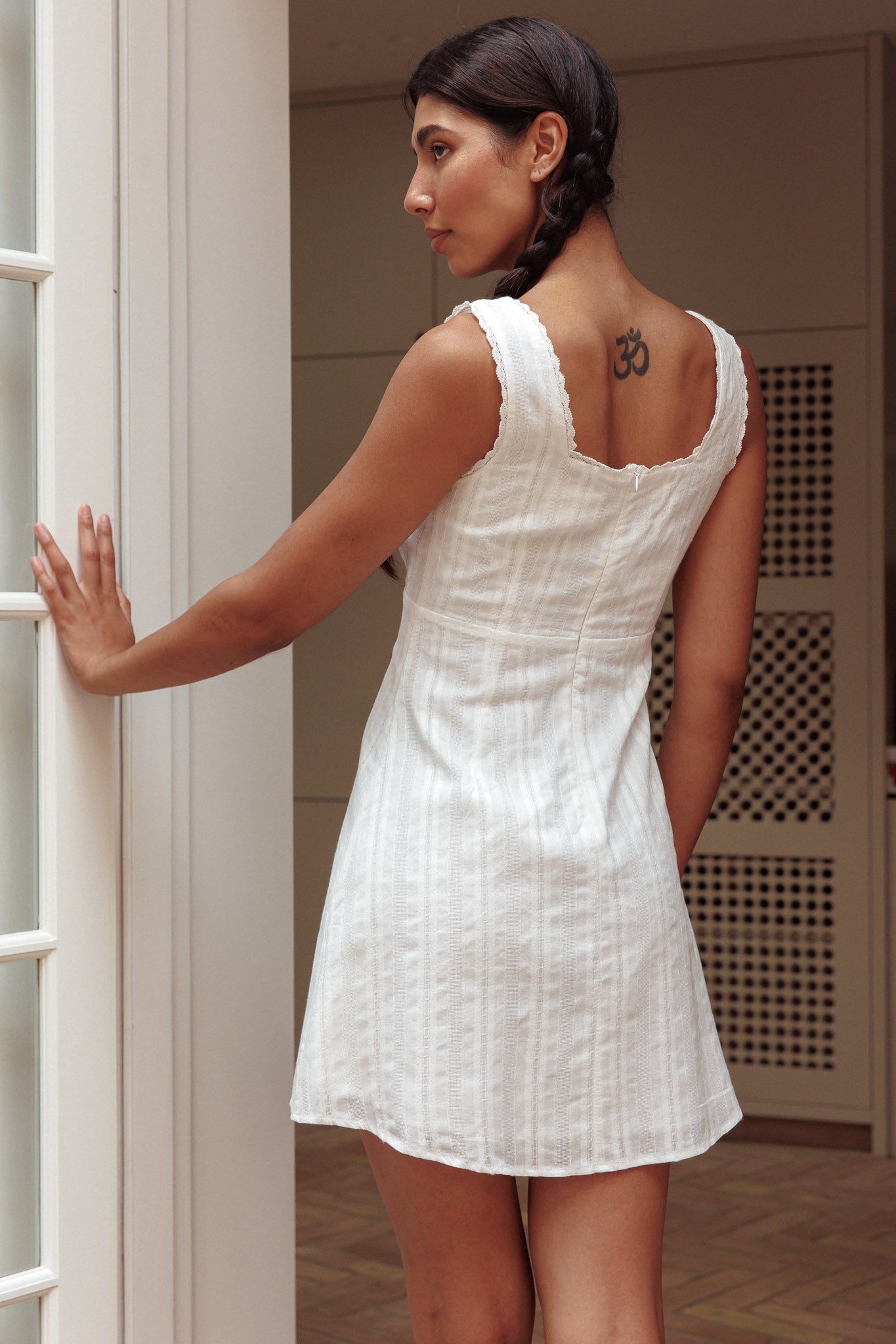 Aura Girl Square Neckline Mini Dress White-Fable Dress