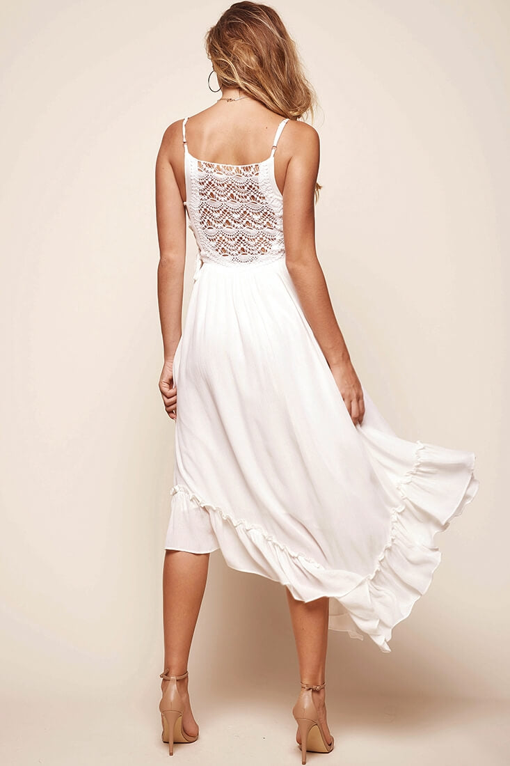 Angel Lace-up Maxi Dress White-Fable Dress