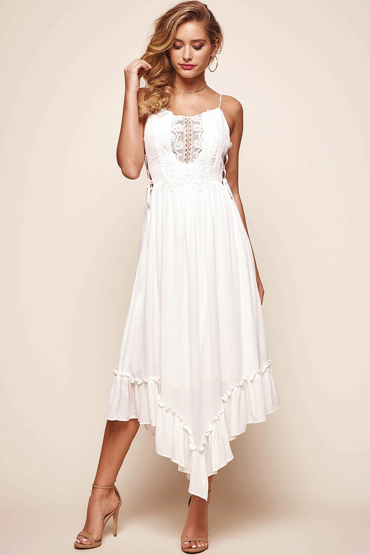 Angel Lace-up Maxi Dress White-Fable Dress