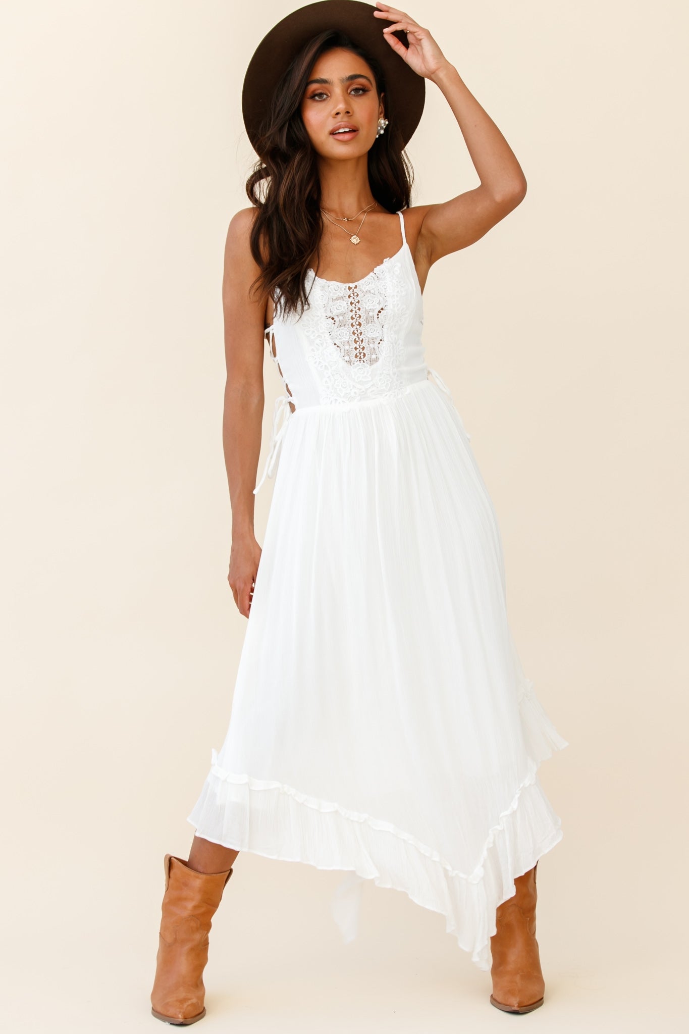 Angel Lace-up Maxi Dress White-Fable Dress