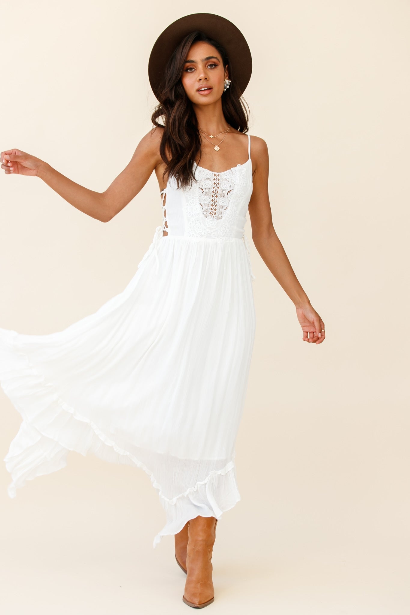 Angel Lace-up Maxi Dress White-Fable Dress