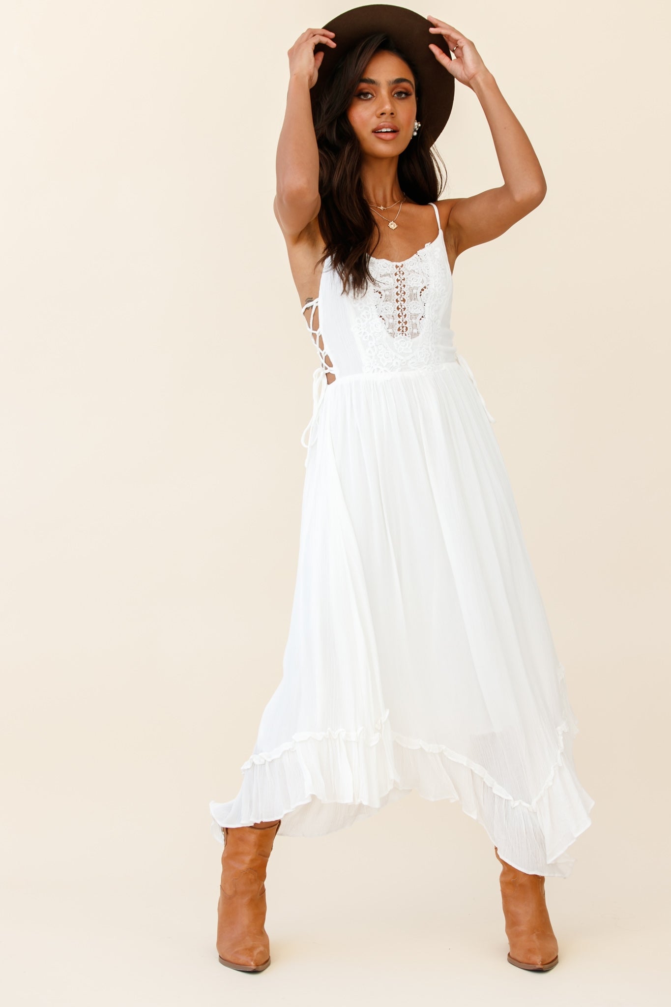 Angel Lace-up Maxi Dress White-Fable Dress