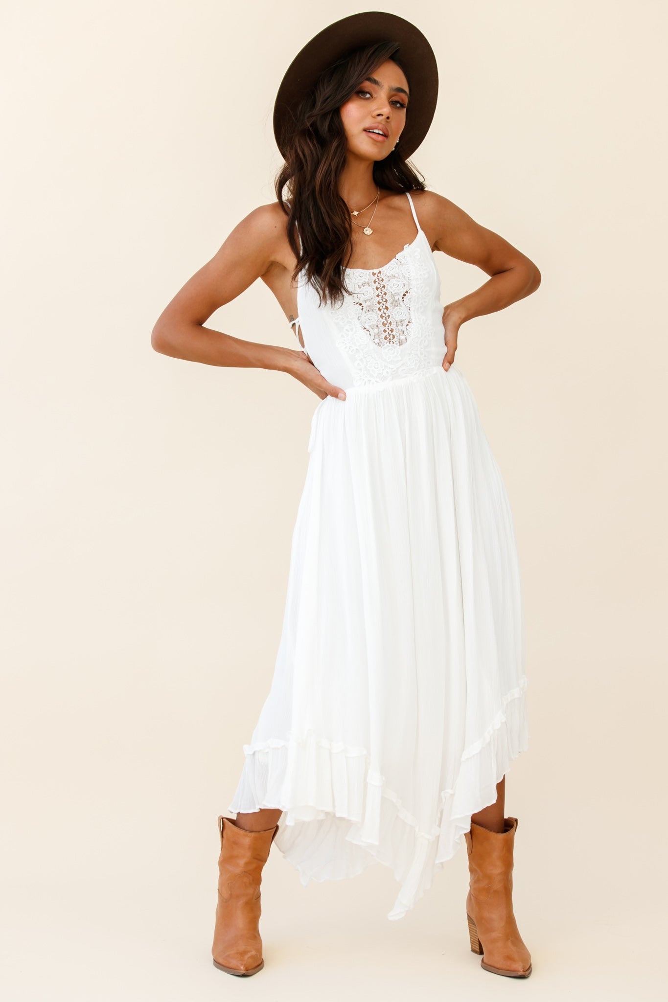 Angel Lace-up Maxi Dress White-Fable Dress