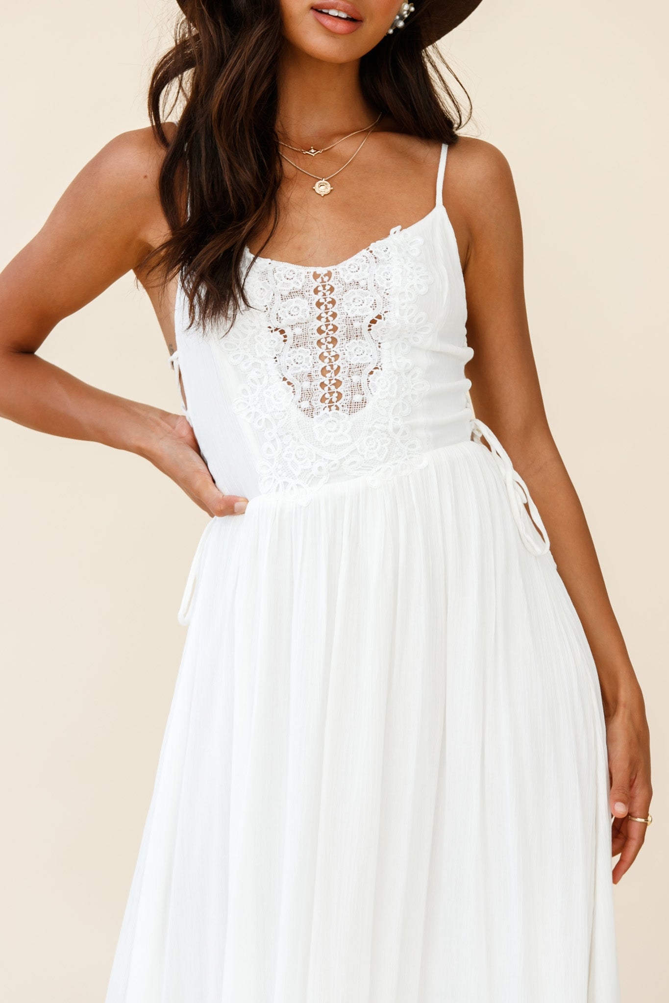 Angel Lace-up Maxi Dress White-Fable Dress