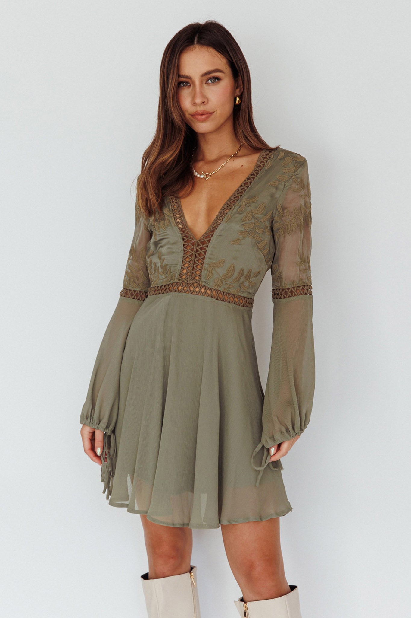 Carson Crochet Details Dress Olive-Fable Dress
