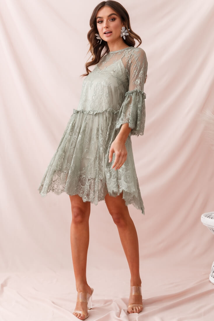 Birdie Lace Overlay Swing Dress Pistachio-Fable Dress
