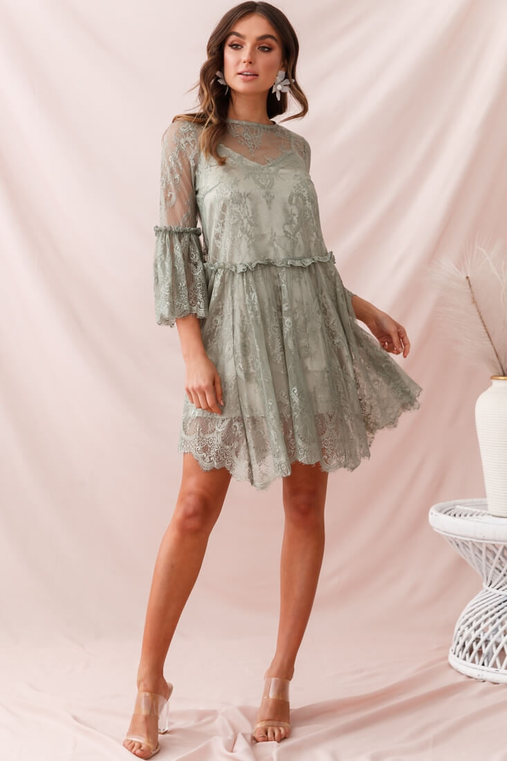 Birdie Lace Overlay Swing Dress Pistachio-Fable Dress