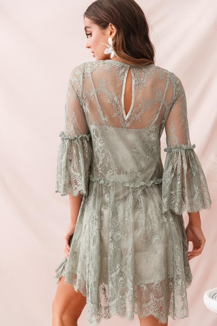 Birdie Lace Overlay Swing Dress Pistachio-Fable Dress
