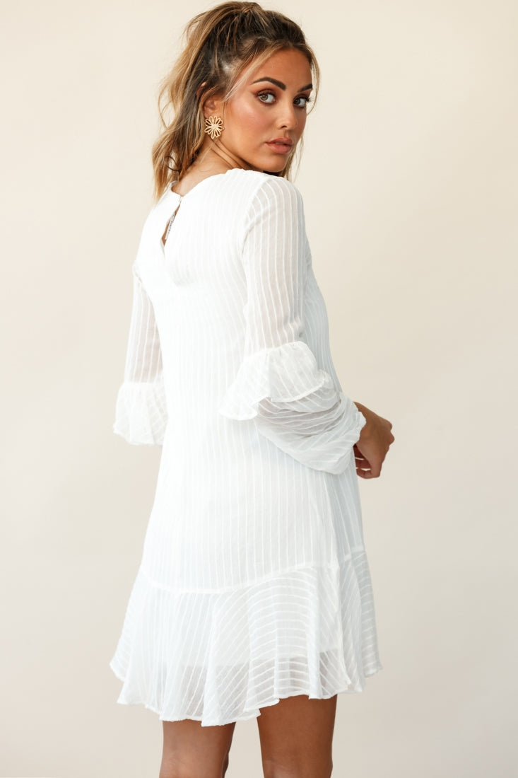 Cate Crew Neckline Balloon Sleeve Frill Dress White-Fable Dress