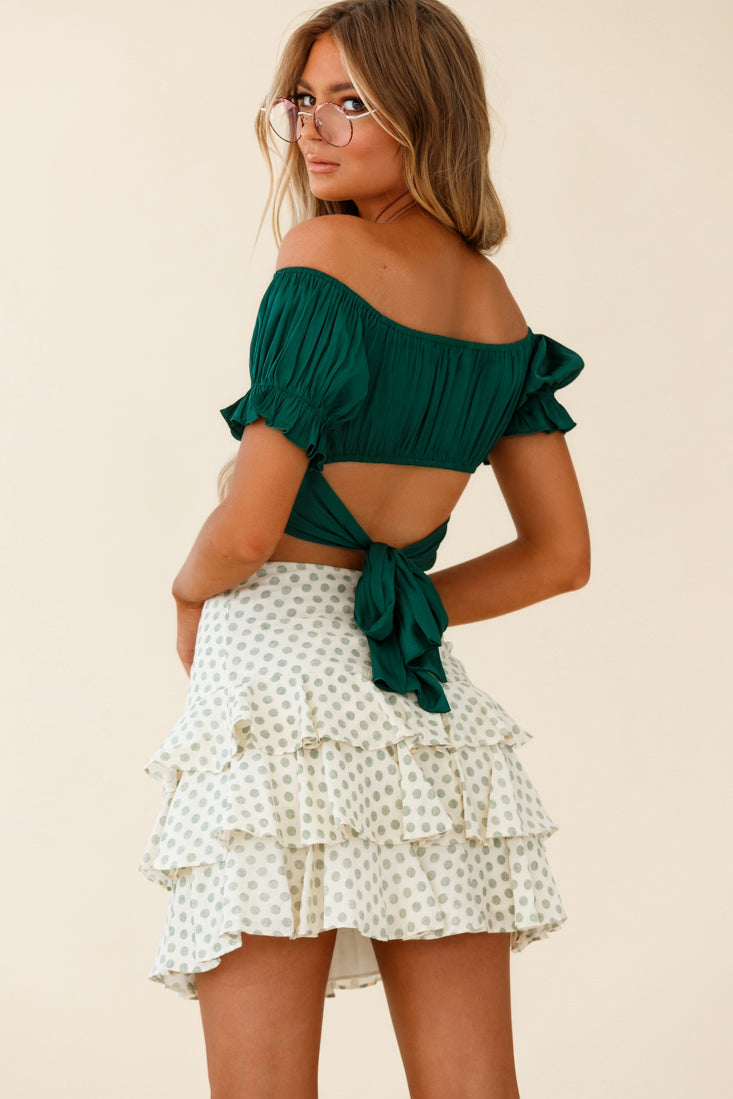 Linka Off-Shoulder Tie-Back Crop Top Forest Green-Fable Dress