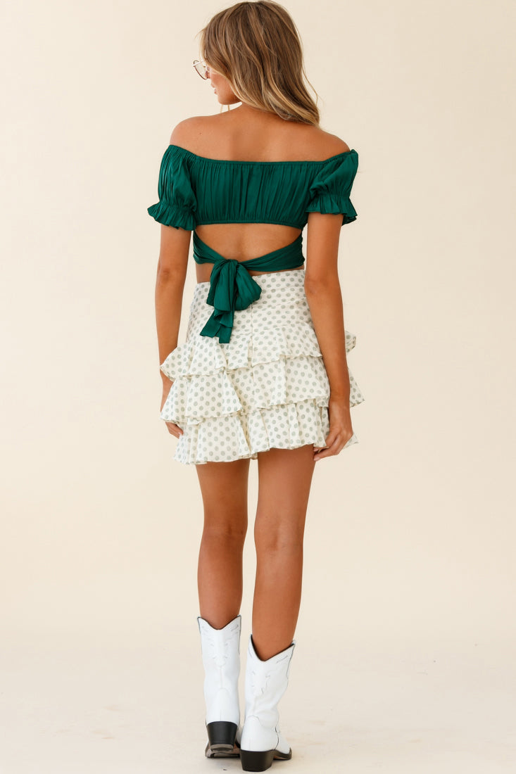 Linka Off-Shoulder Tie-Back Crop Top Forest Green-Fable Dress