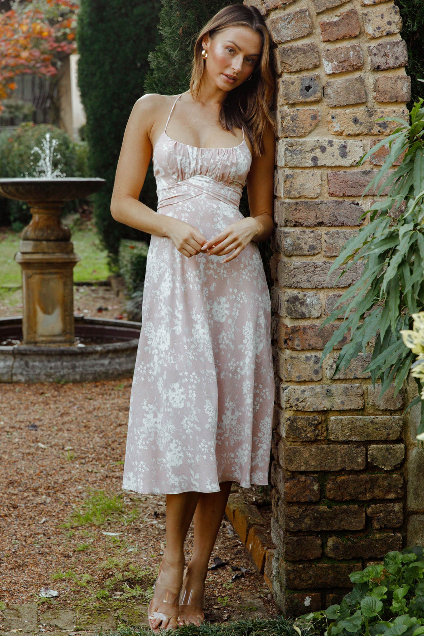 Linka Cami Strap Midi Dress Floral Print Pink-Fable Dress