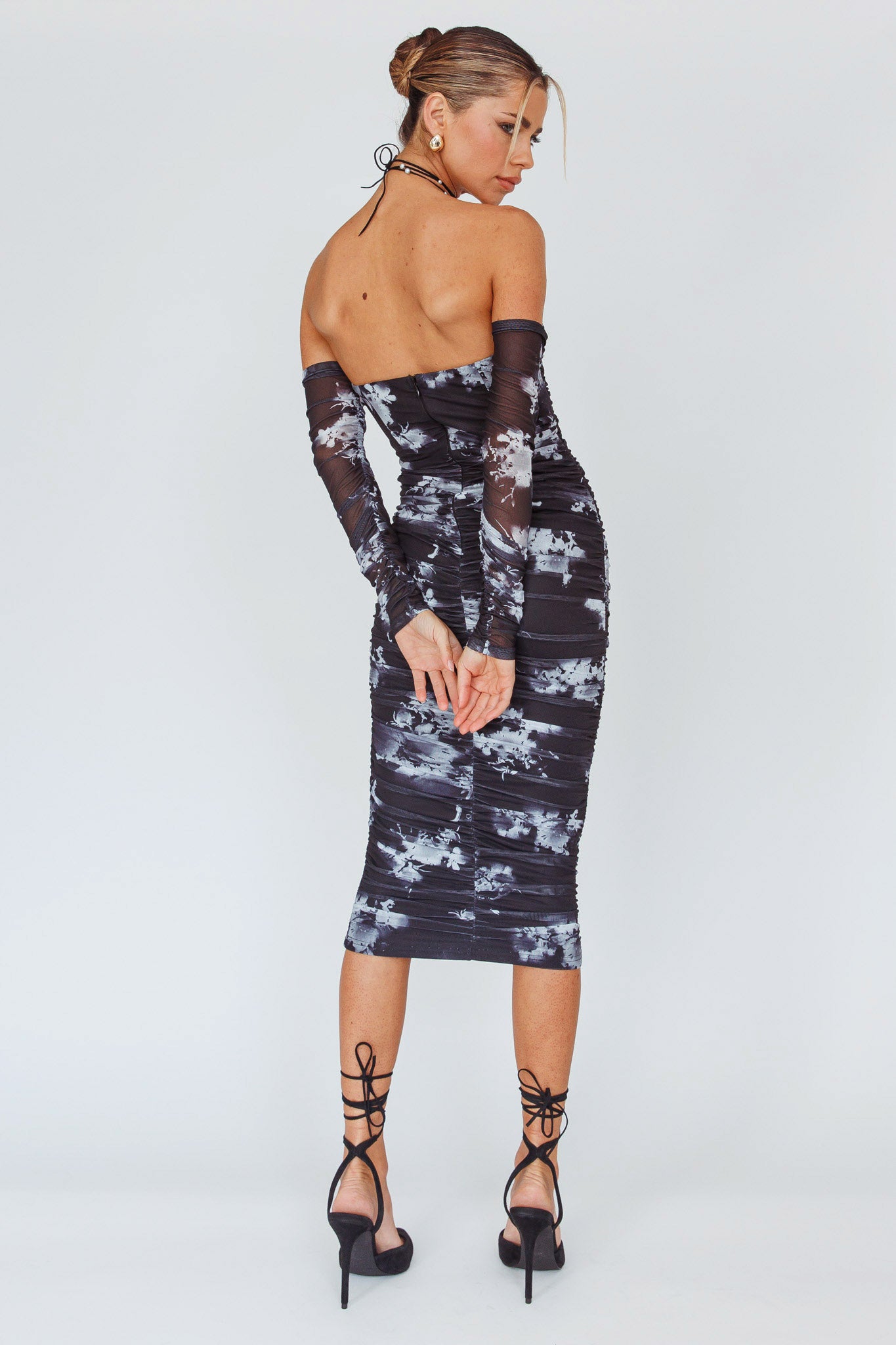 Cece Off-Shoulder Midi Dress Floral Black-Fable Dress