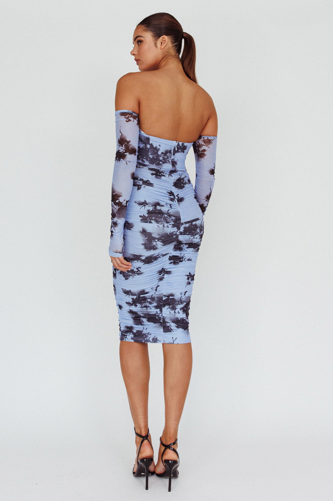 Cece Off-Shoulder Midi Dress Floral Blue-Fable Dress