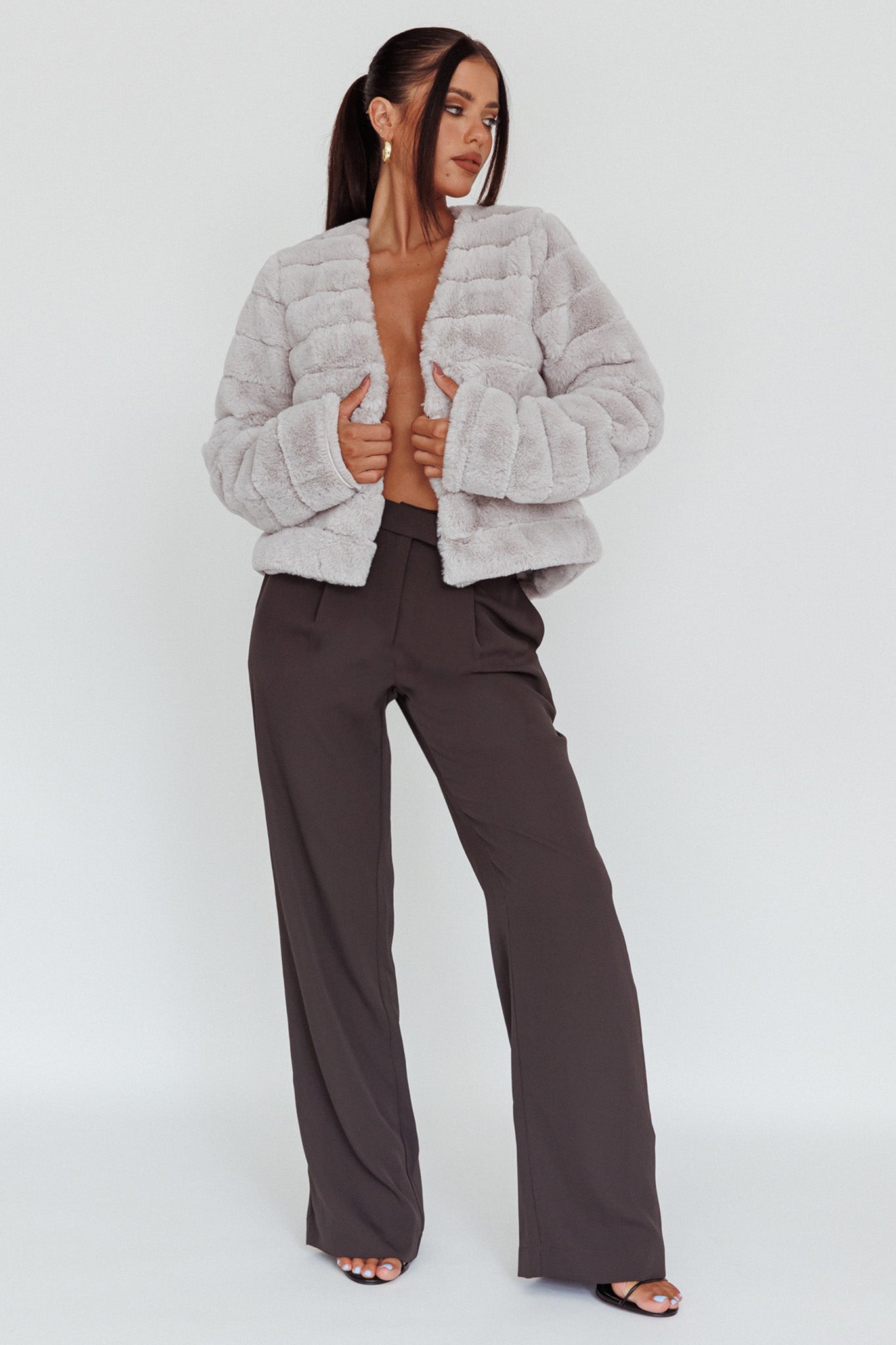 Montana Faux Fur Jacket Light Grey-Fable Dress