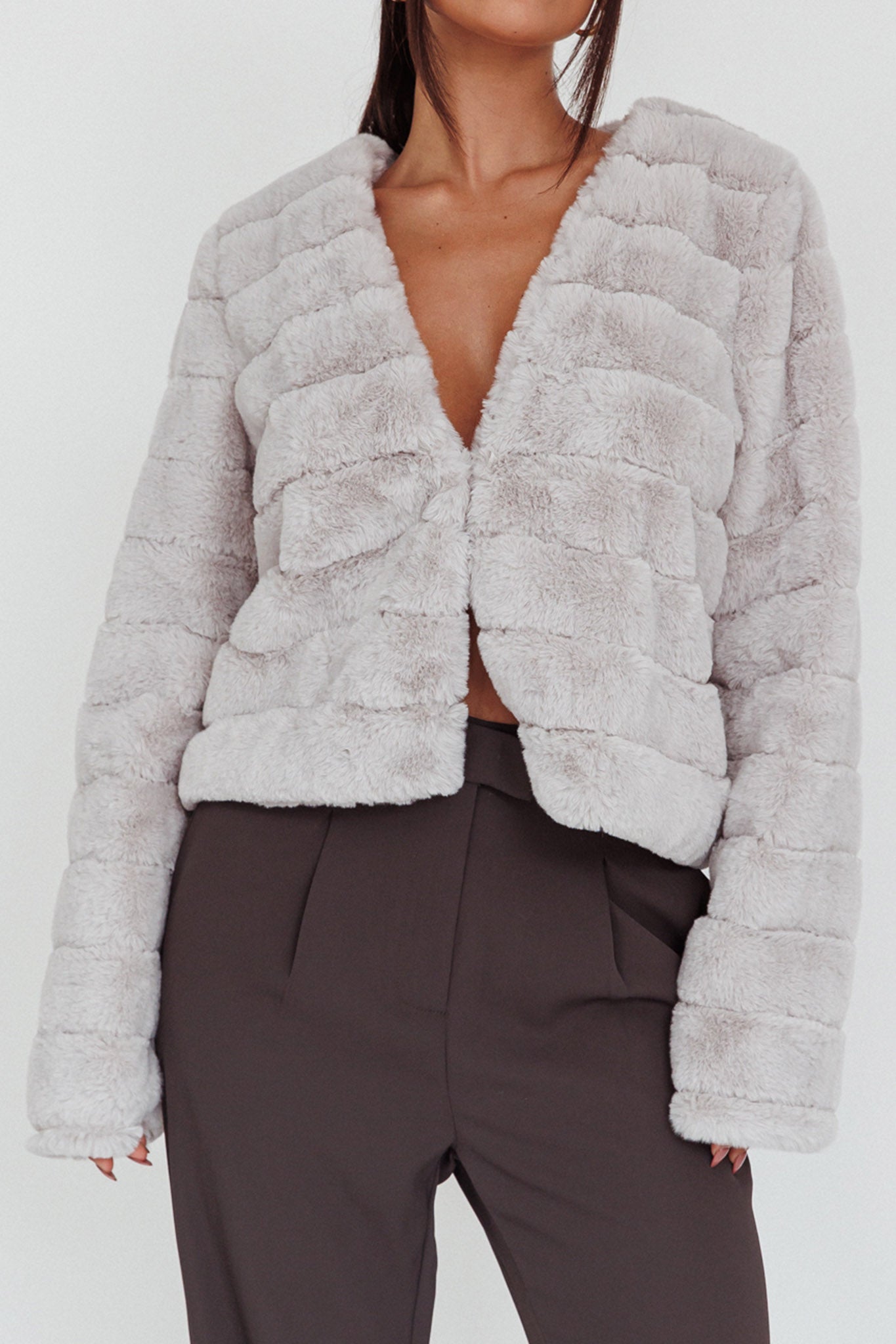 Montana Faux Fur Jacket Light Grey-Fable Dress