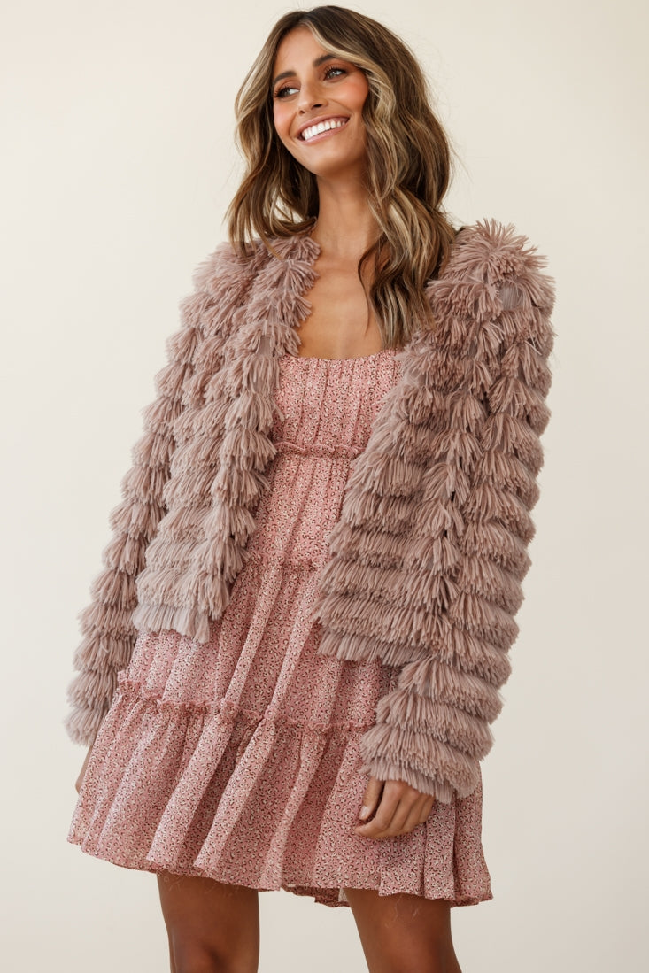 Montana Shaggy Faux Fur Jacket Camel-Fable Dress