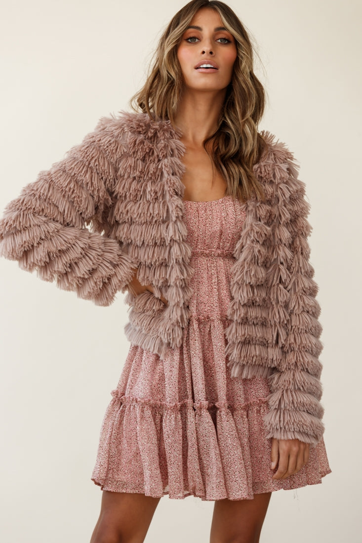 Montana Shaggy Faux Fur Jacket Camel-Fable Dress