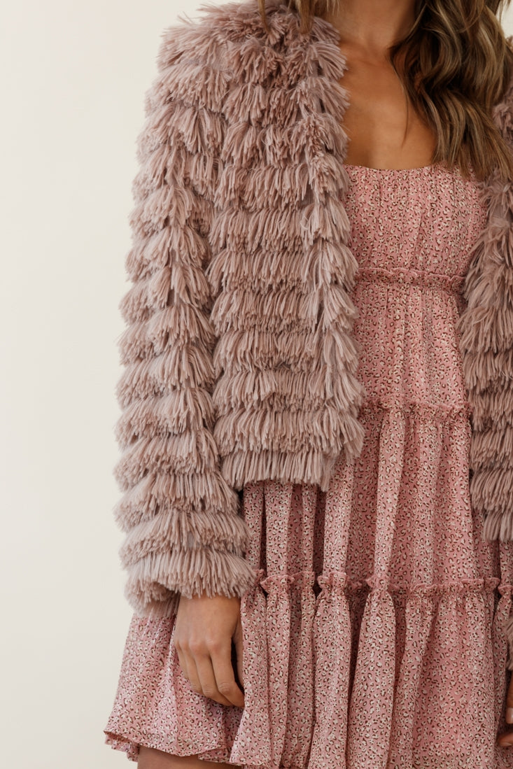 Montana Shaggy Faux Fur Jacket Camel-Fable Dress