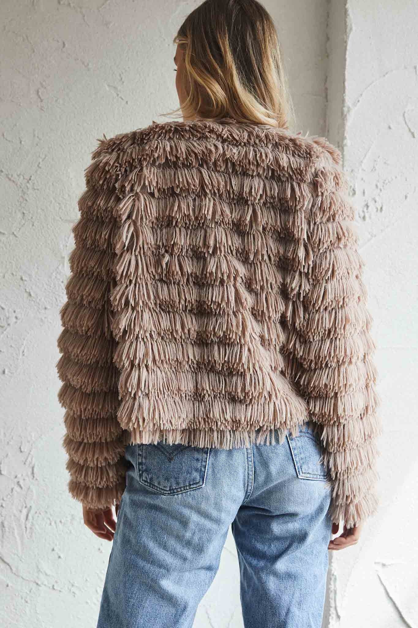 Montana Shaggy Faux Fur Jacket Camel-Fable Dress