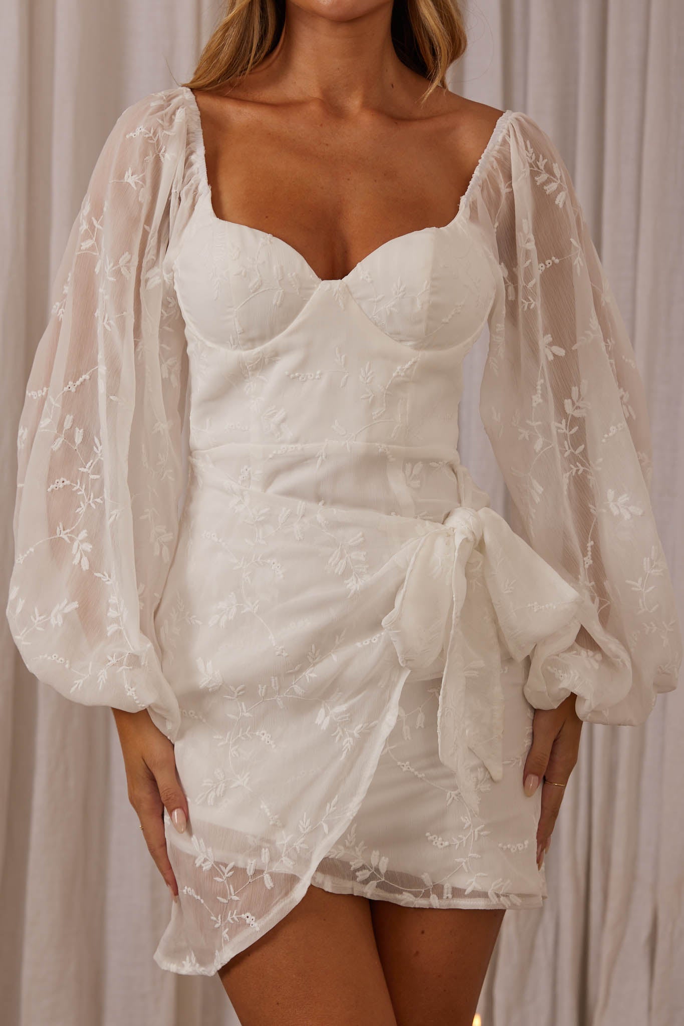 Aphrodite Long Sleeve Embroidered Dress White-Fable Dress