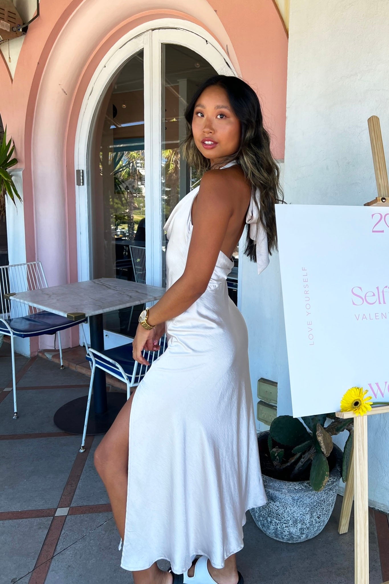 Champagne Showers Halterneck Slip Midi Dress Champagne-Fable Dress