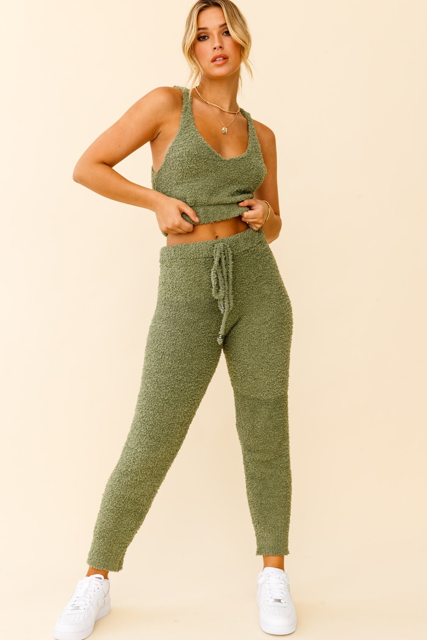 My Girl Fuzzy Knit Jogger Pants Sage-Fable Dress