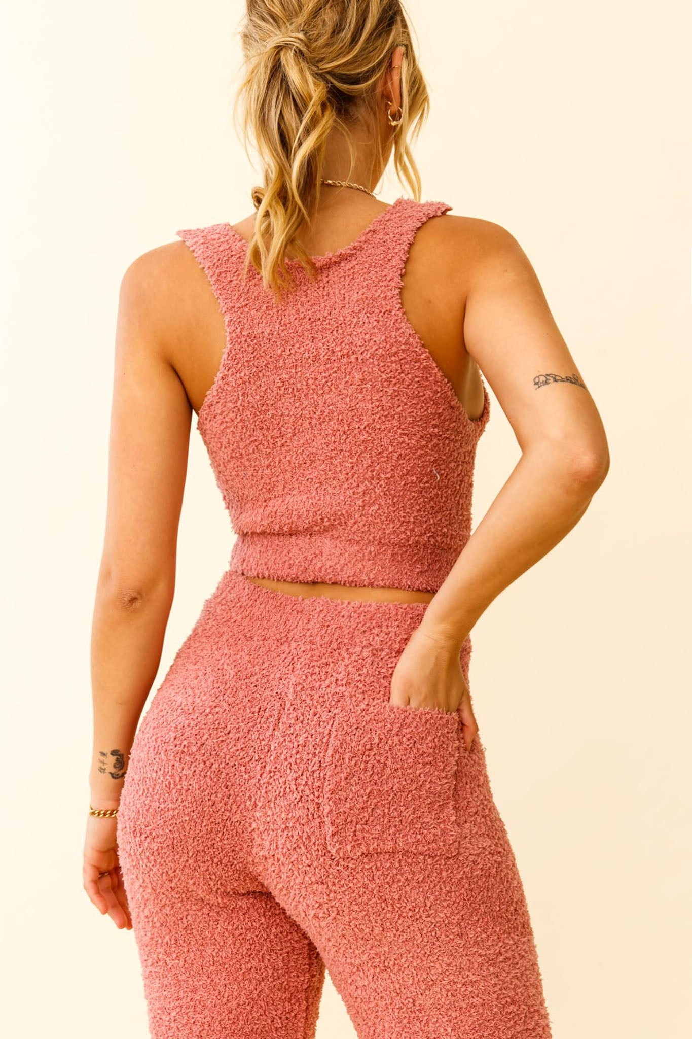 My Girl Fuzzy Knit Thick Strap Crop Top Rose-Fable Dress