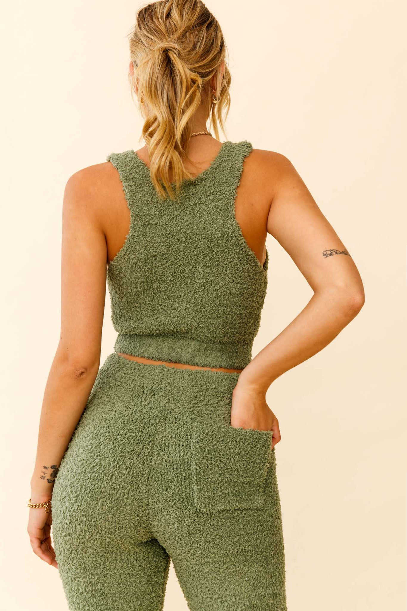 My Girl Fuzzy Knit Thick Strap Crop Top Sage-Fable Dress