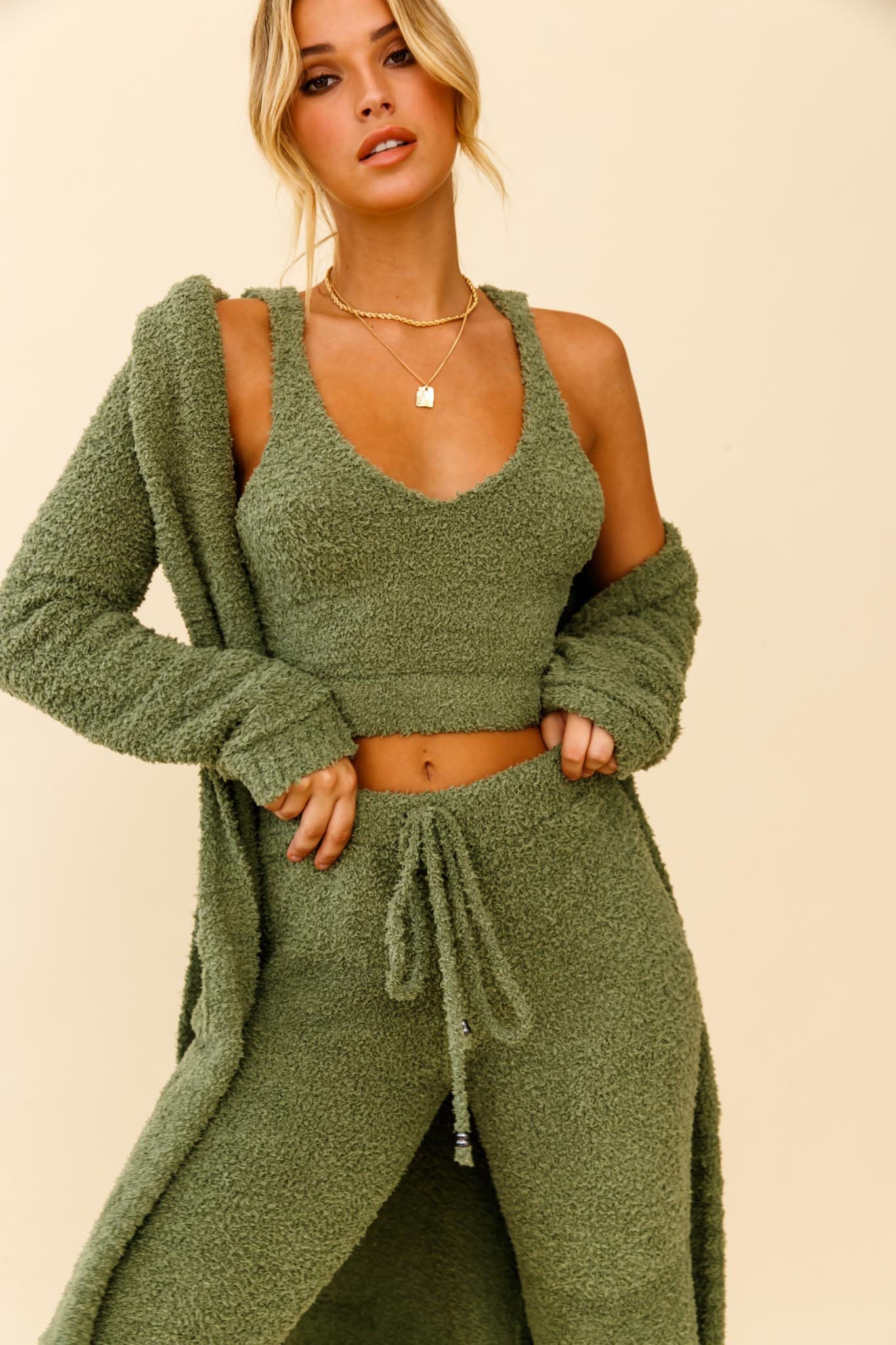 My Girl Fuzzy Knit Thick Strap Crop Top Sage-Fable Dress