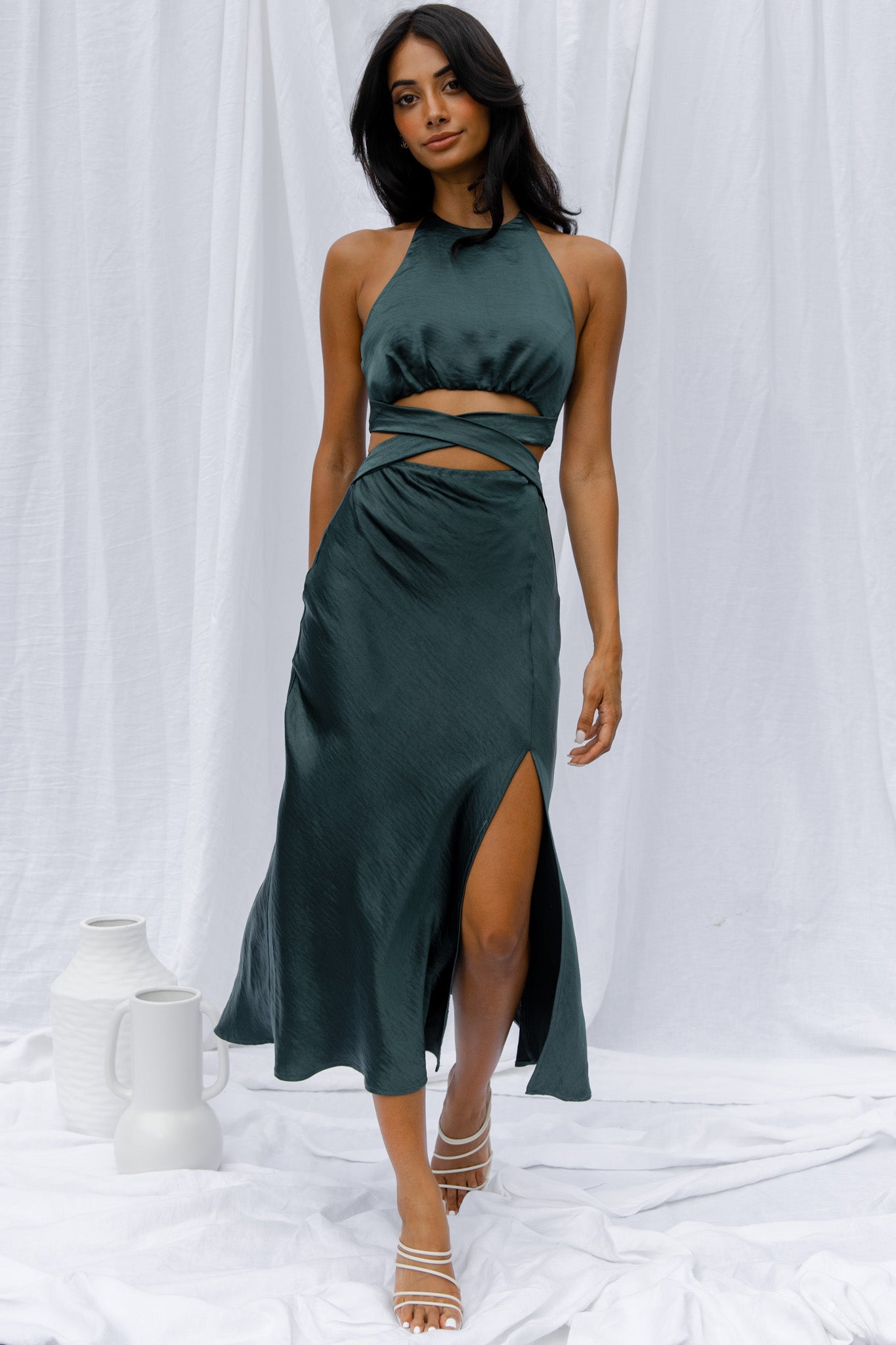 Social Butterfly Cut-Out Waist Midi Dress Jade-Fable Dress