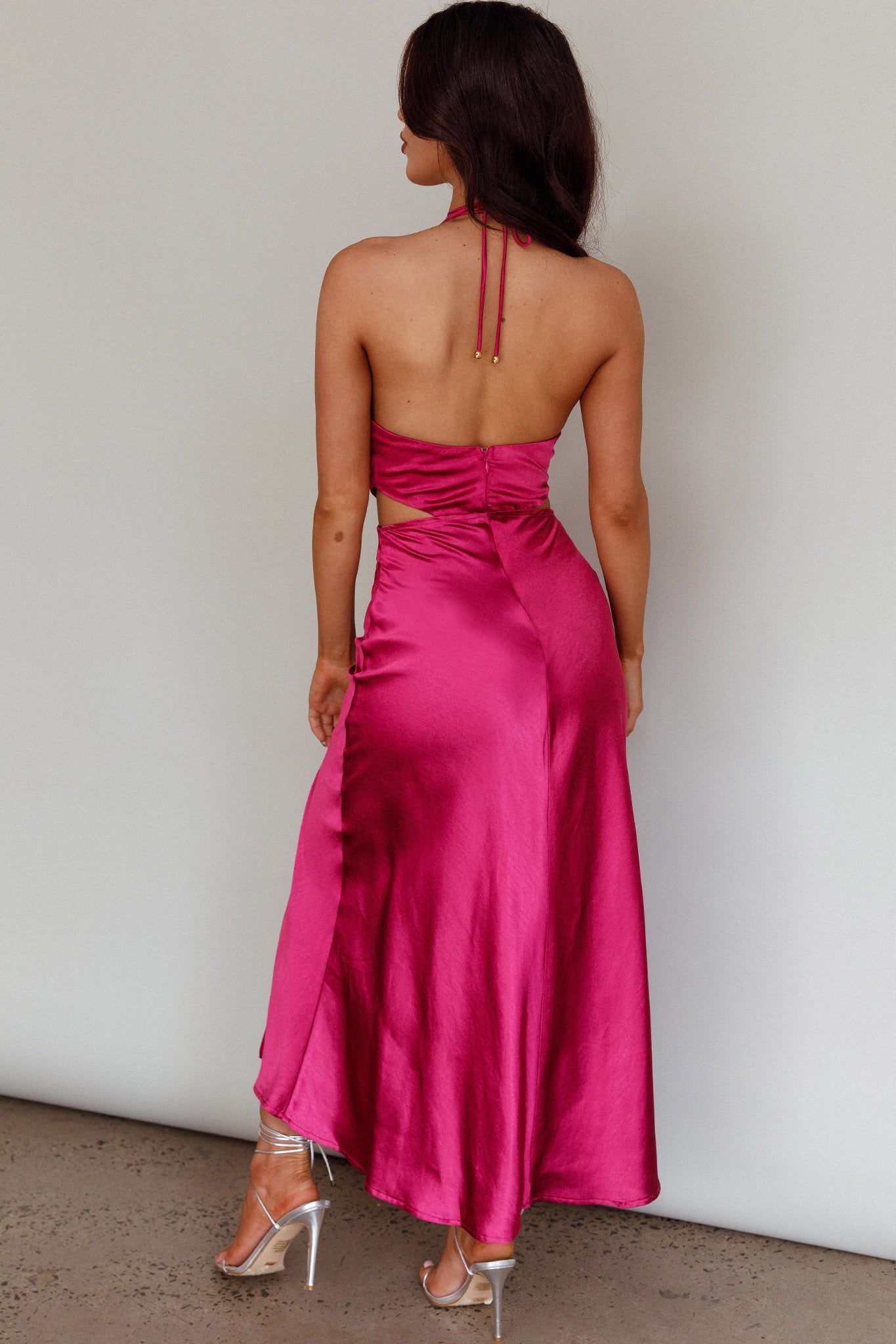 Social Butterfly Cut-Out Waist Midi Dress Fuchsia-Fable Dress