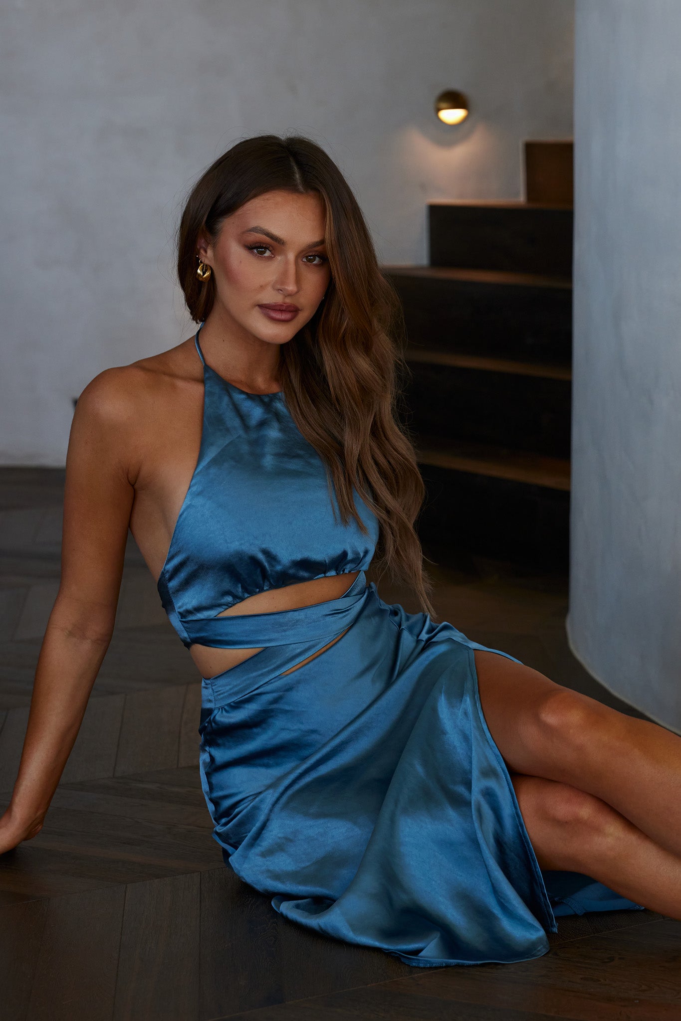 Social Butterfly Cut-Out Waist Midi Dress Midnight Blue-Fable Dress