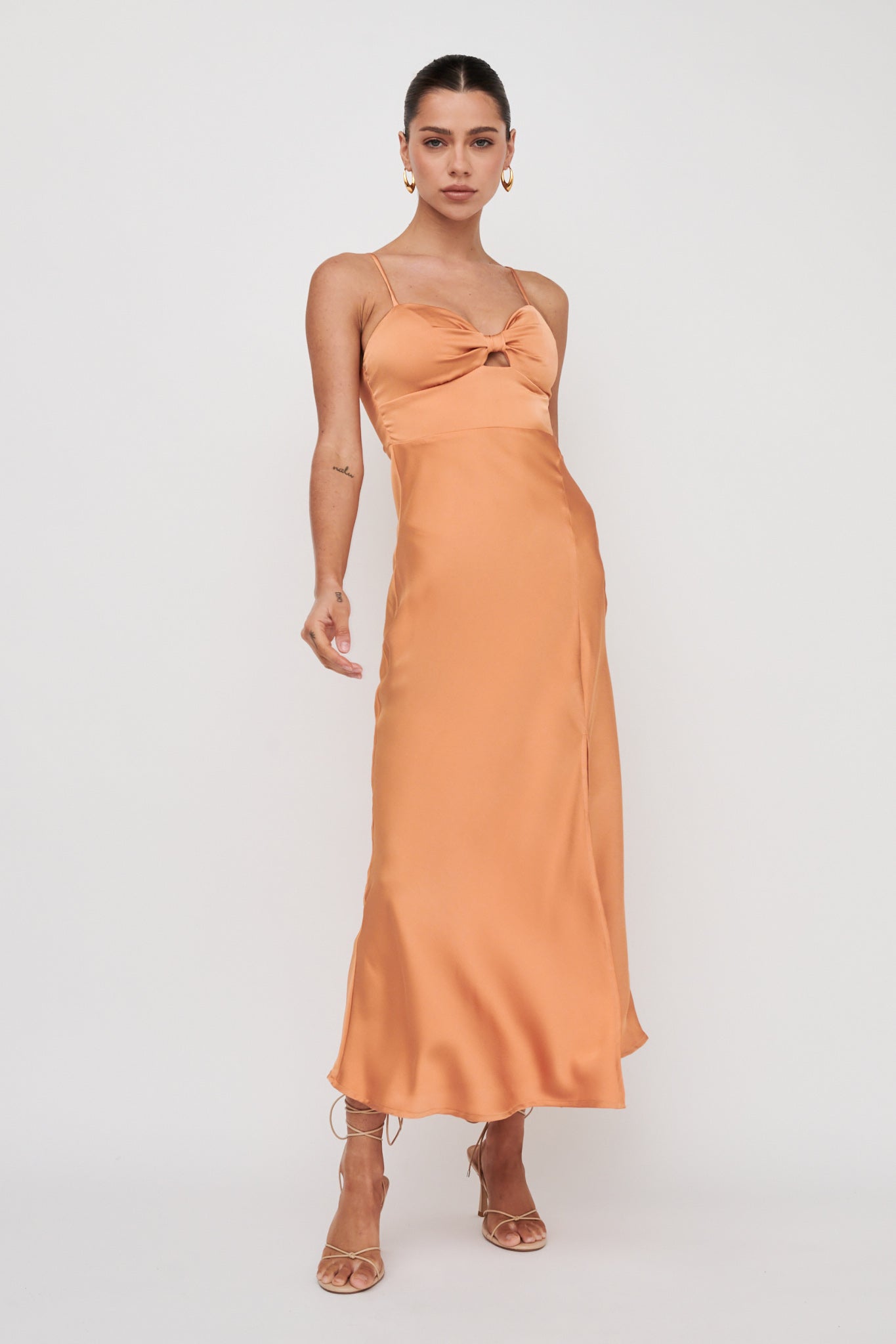 Missoula Cami Strap Padded Bust Midi Dress Orange-Fable Dress