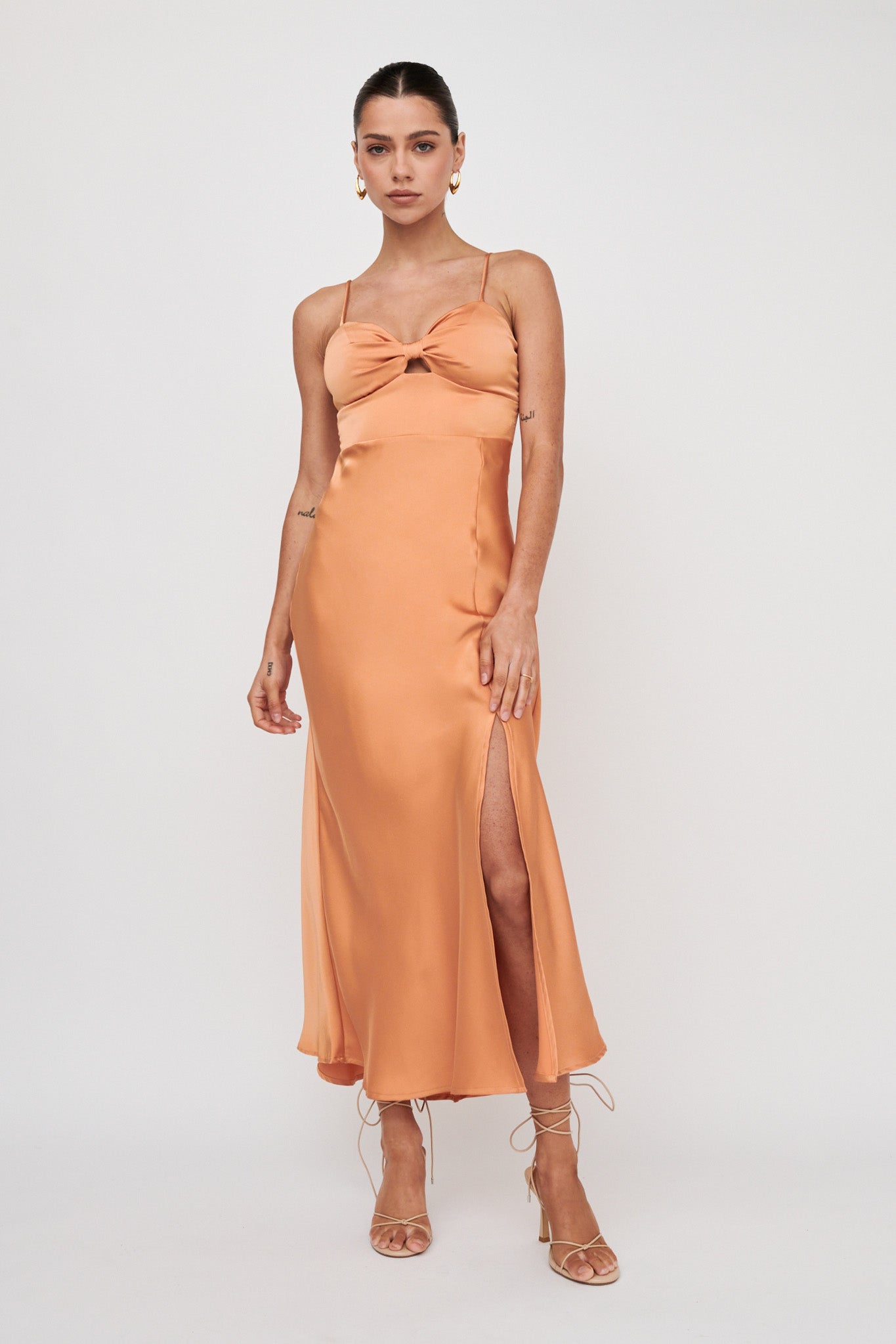 Missoula Cami Strap Padded Bust Midi Dress Orange-Fable Dress