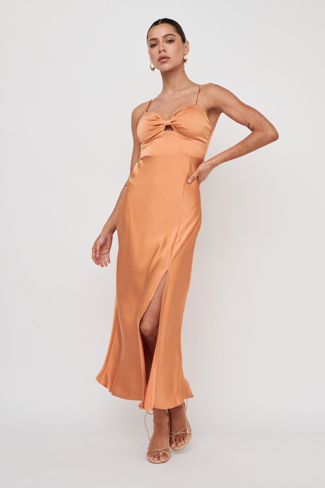 Missoula Cami Strap Padded Bust Midi Dress Orange-Fable Dress