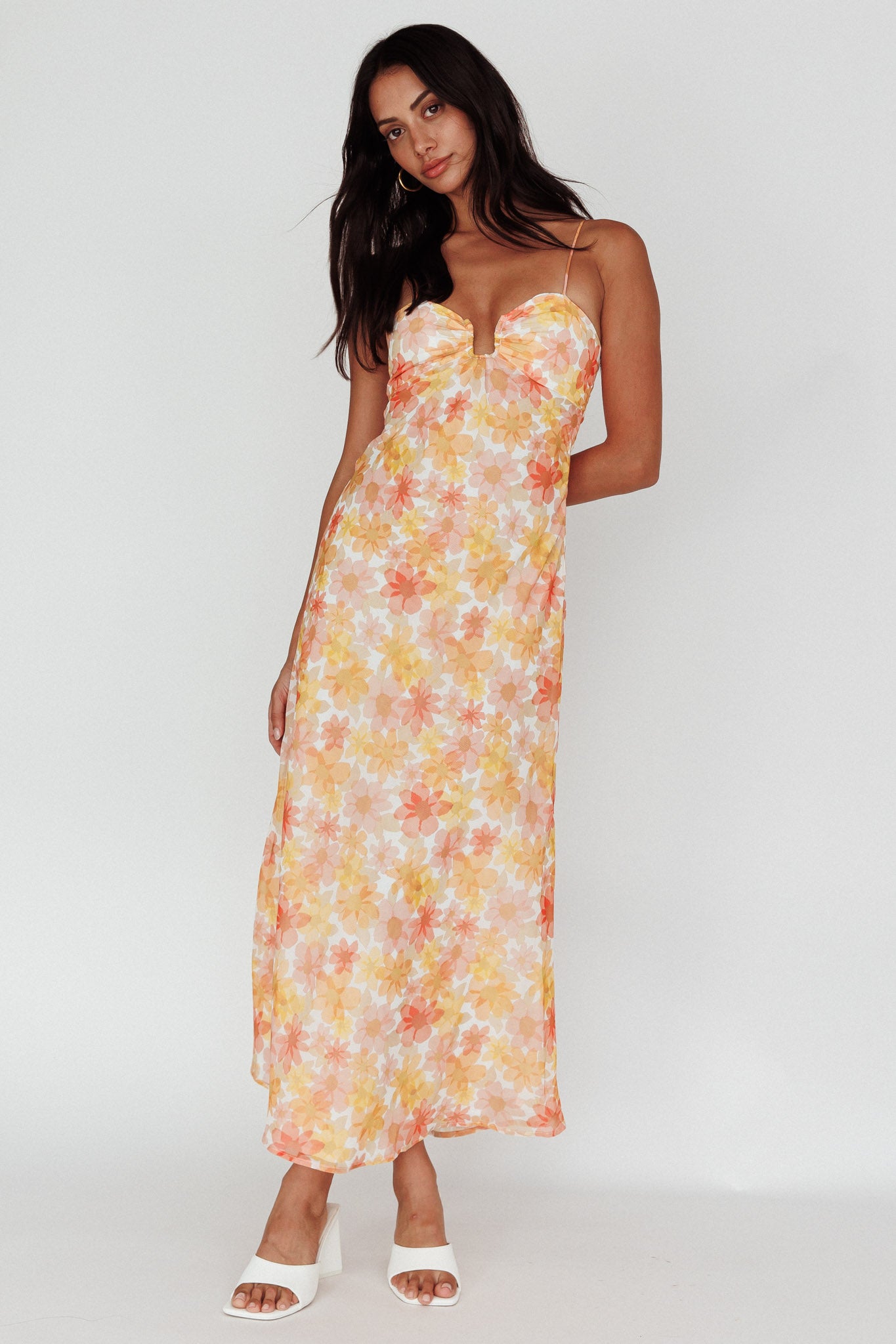 Arika Twist Back Midi Dress Floral Yellow-Fable Dress